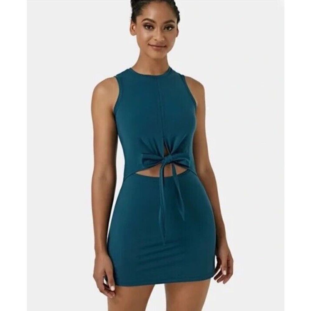 Halara Everyday One-Piece Yoga Mini Dress Cutout Tie Knot Size XS Blue Women’s - Picture 6 of 9